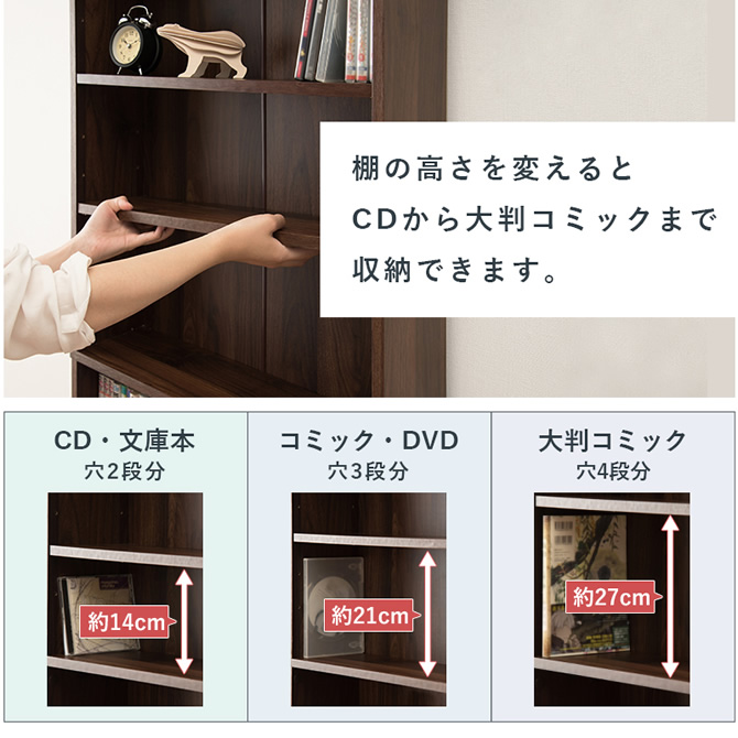 棚の高さを変えるとCDから大判コミックまで対応