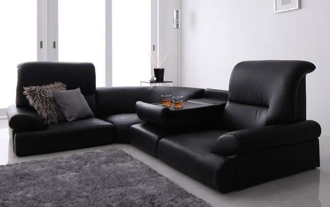 ハイバックフロアコーナーソファー 【BLACK】ブラック