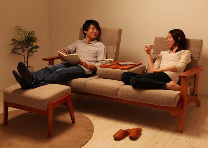 ハイバックリクライニング木肘ソファー 【Luce】ルーチェ　3P