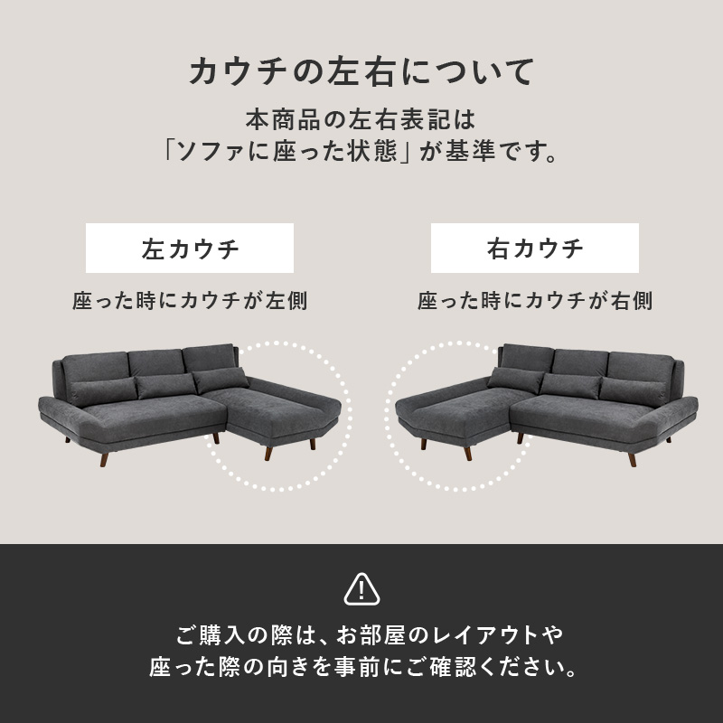 カウチの左右について 本商品の左右表記は「ソファに座った状態」が基準です。
