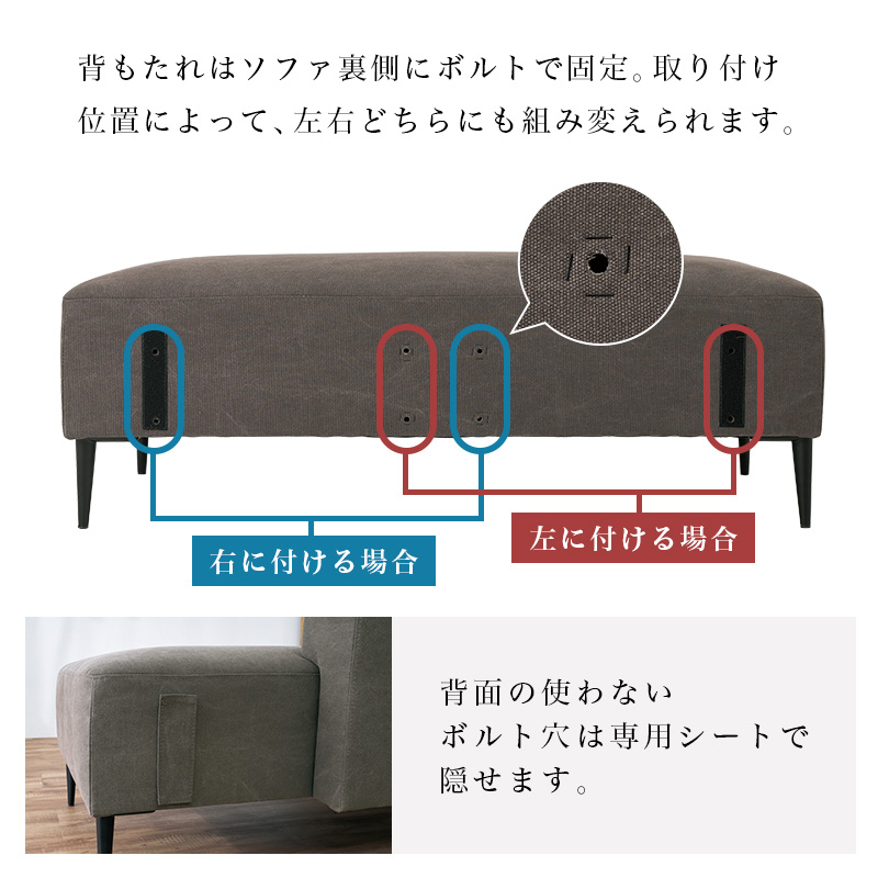 背もたれは左右どちらにも組み換え可能