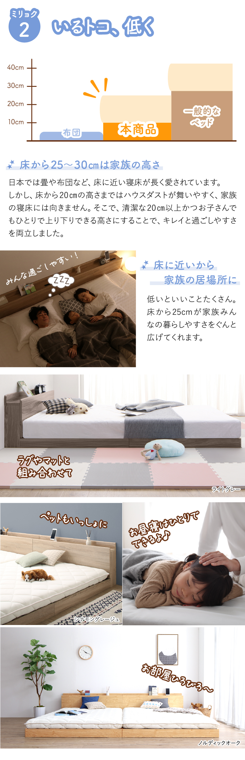 床に近いから家族の居場所に