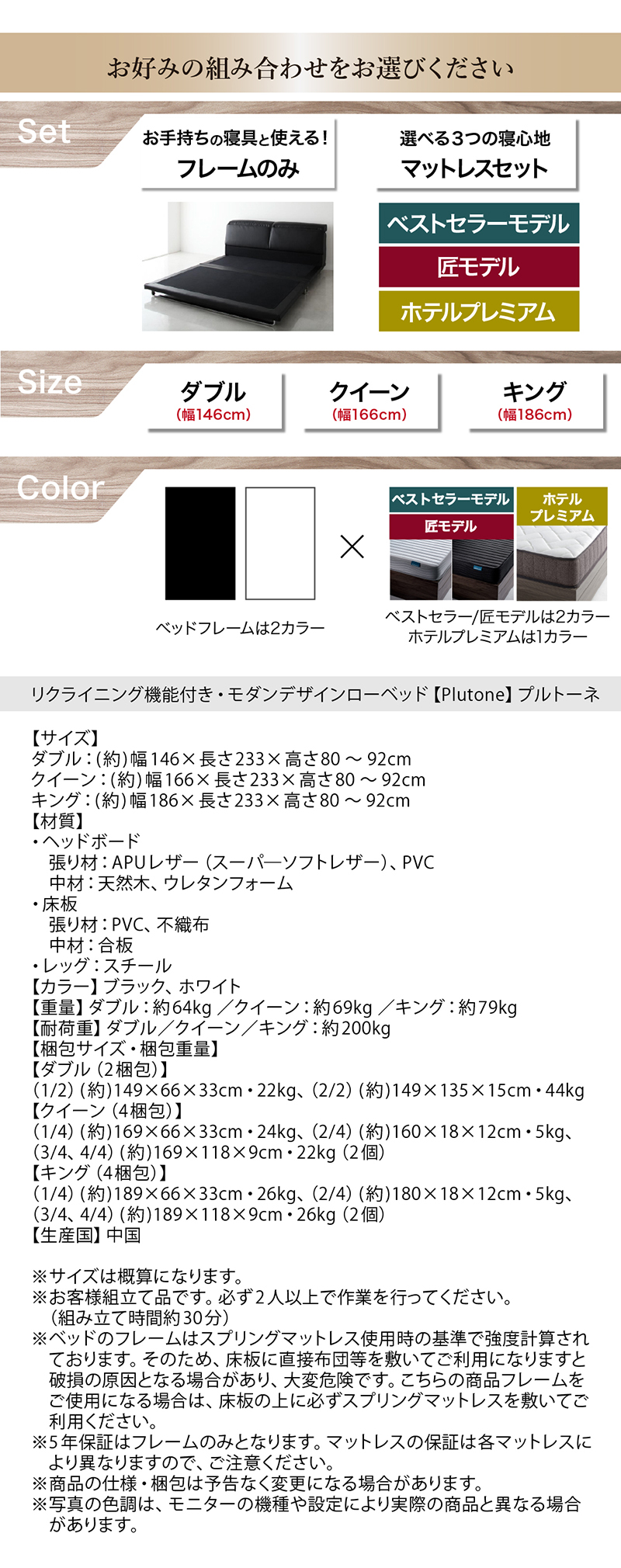 組み合わせ・フレームのスペック