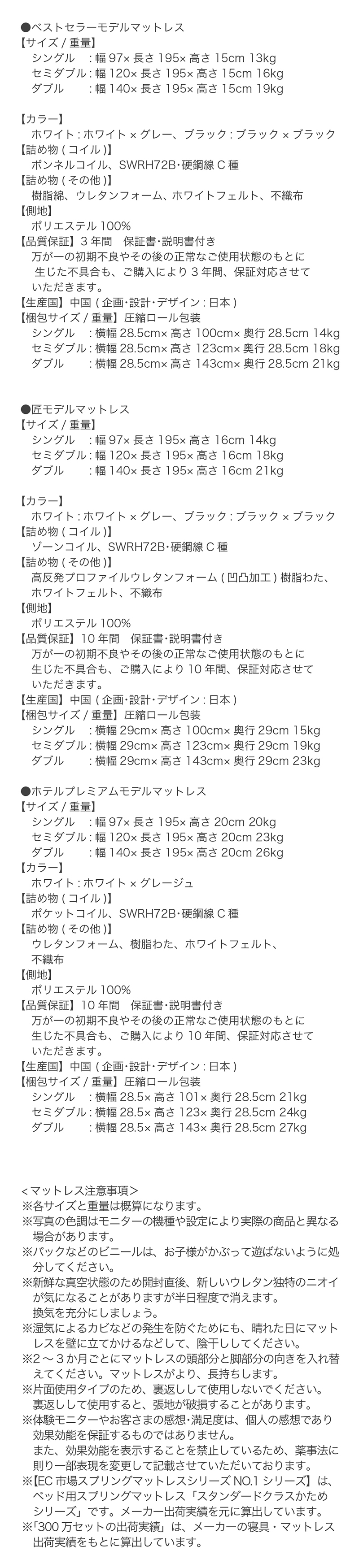 マットレスのスペック