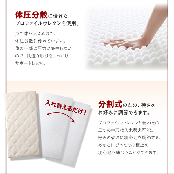 体圧分散に優れたプロファイルウレタンを使用