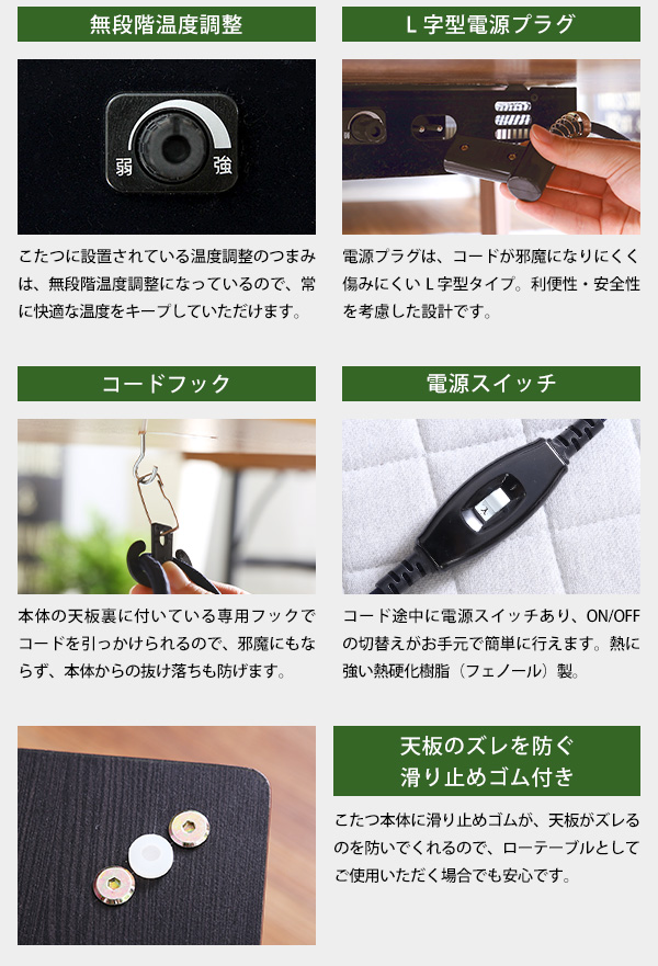 温度調整などの詳細機能