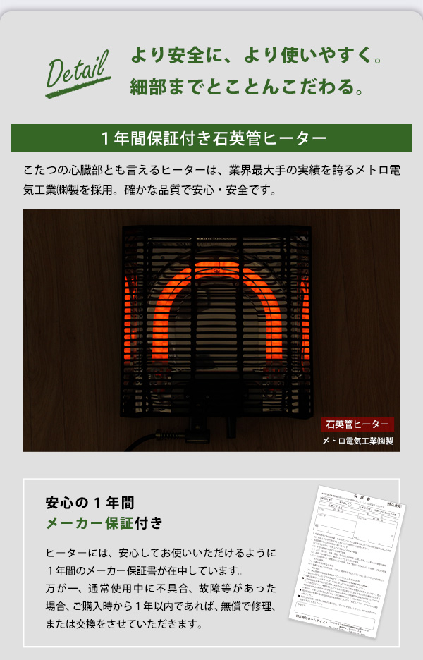 ヒーターは業界大手のメトロ電気工業製