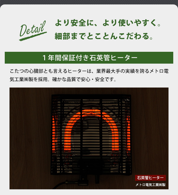 ヒーターは業界大手のメトロ電気工業製