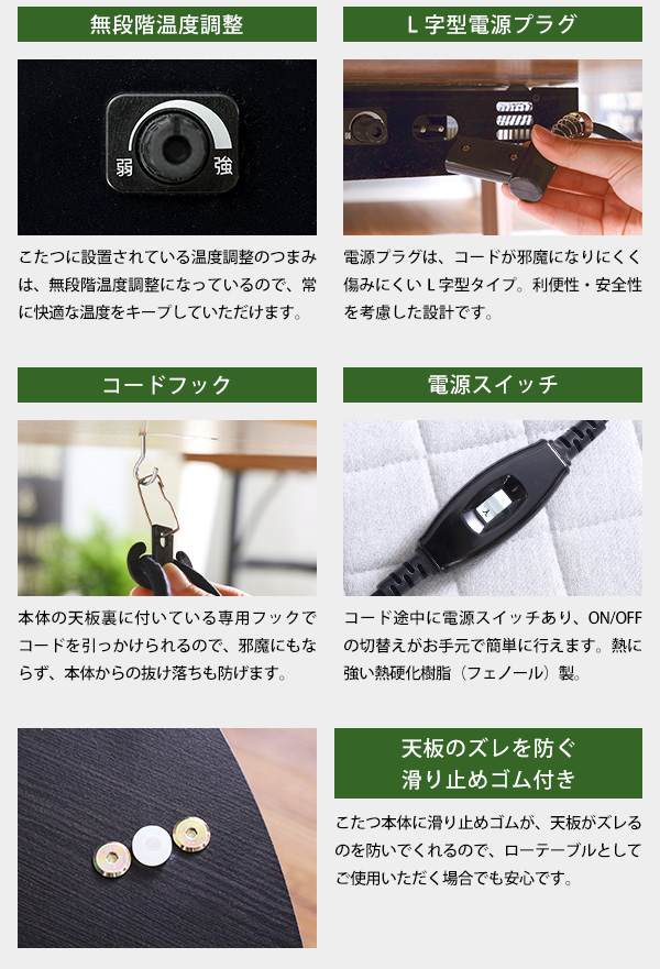 温度調整などの詳細機能