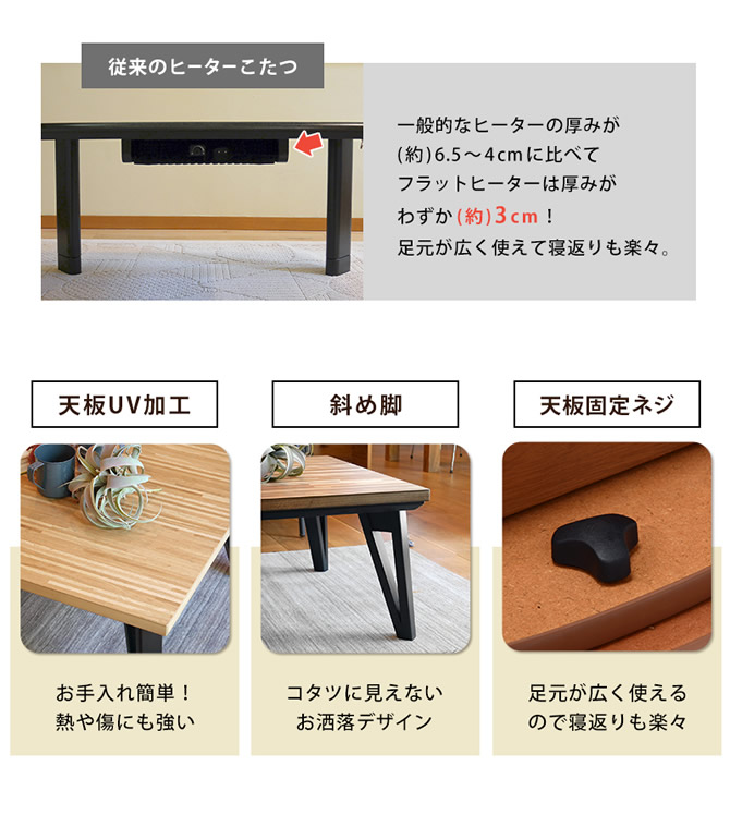 天板UV加工、斜め脚のデザイン