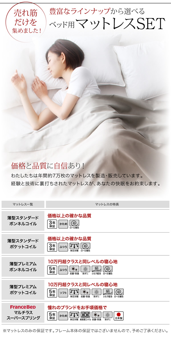 豊富なラインアップから選べるベッド用マットレス