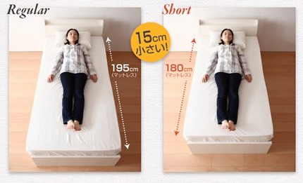 通常のマットレスに比べて15cm短いショートタイプ
