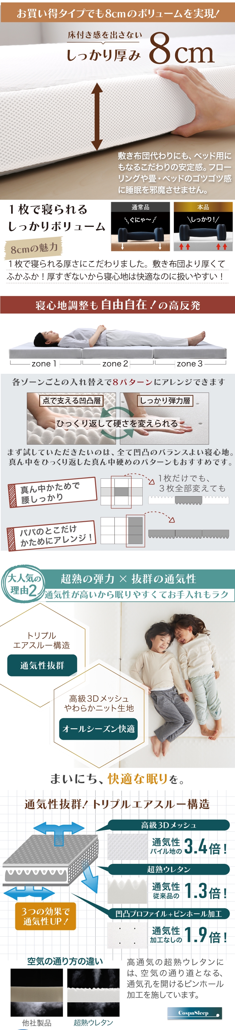 お買い得タイプでも8cmのボリュームを実現