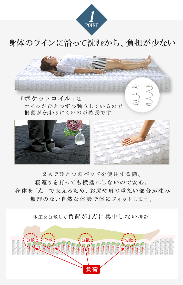 身体を点で支えるので振動が伝わりにくいのが特徴