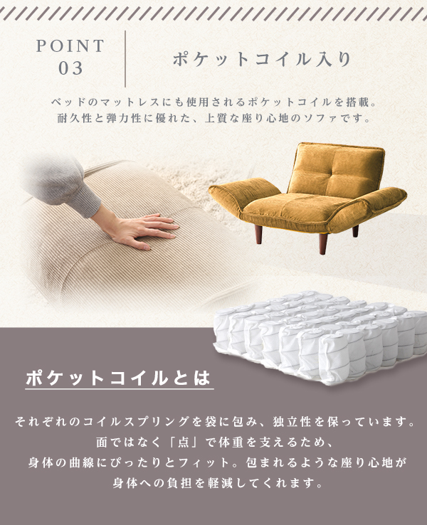 マットレスにも使われるポケットコイル内臓