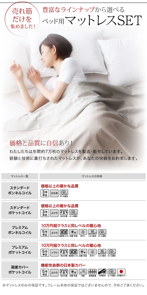 豊富なラインアップから選べるベッド用マットレス