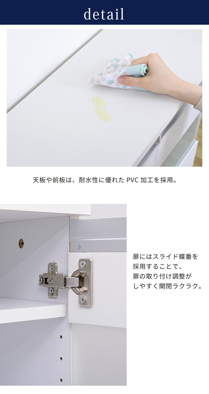 天板は耐水性に優れたPVC加工