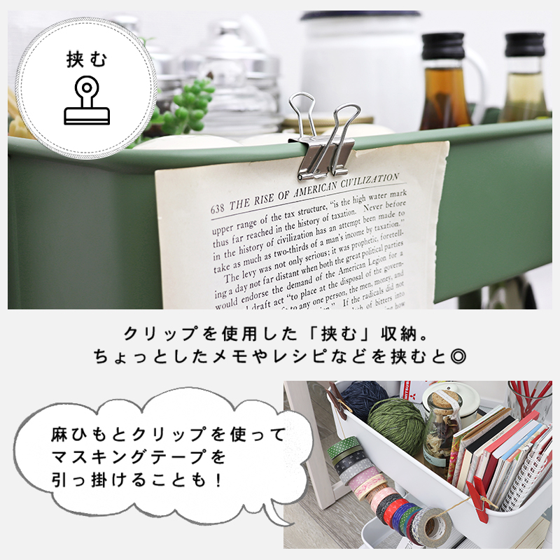 クリップを利用してメモやレシピを挟んだり