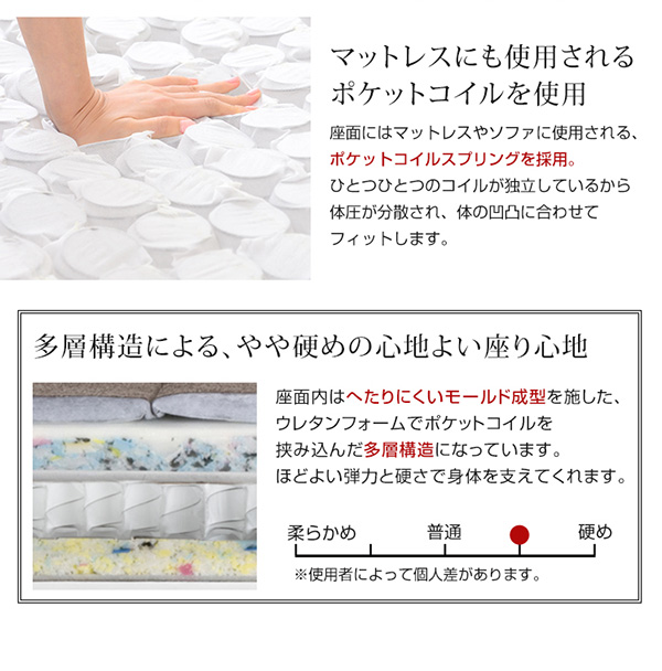 多層構造によるやや硬めの座り心地