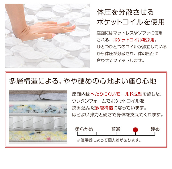 多層構造によるやや硬めの座り心地