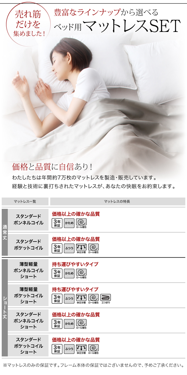 豊富なラインアップから選べるベッド用マットレス