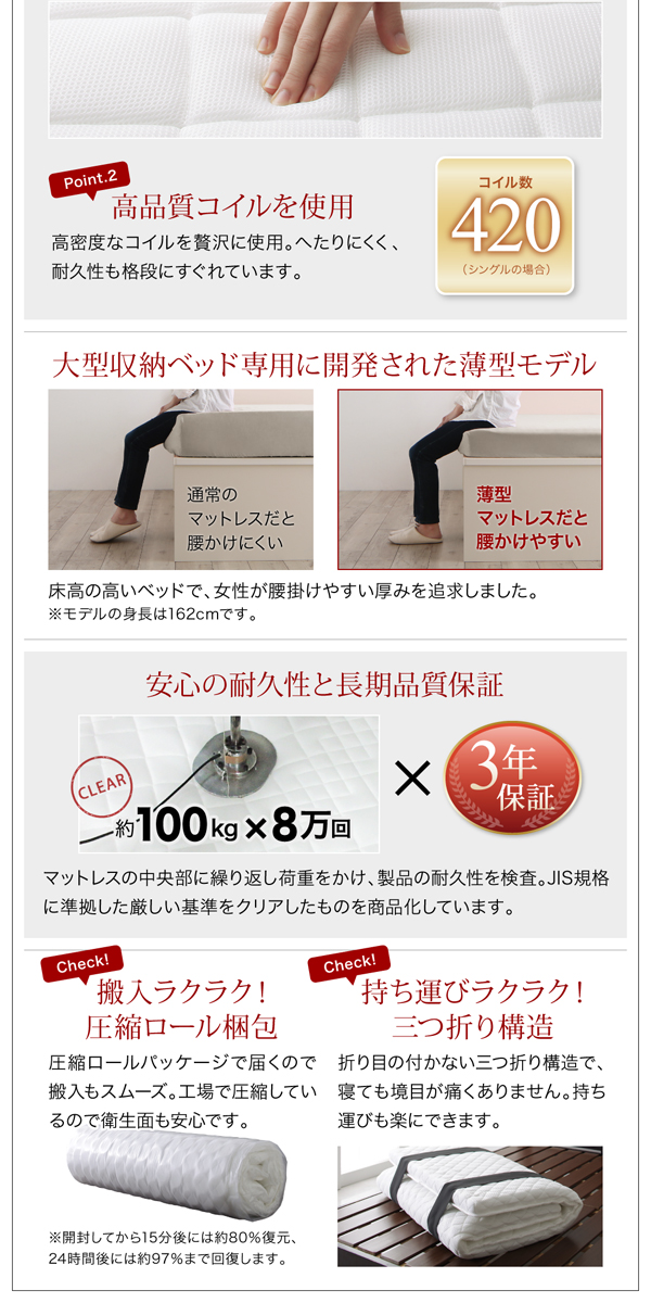 軽量薄型ポケットコイルマットレス　ショート丈