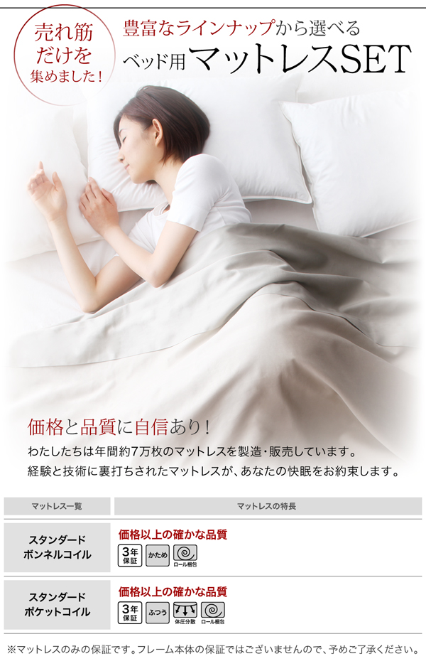 豊富なラインアップから選べるベッド用マットレスセット