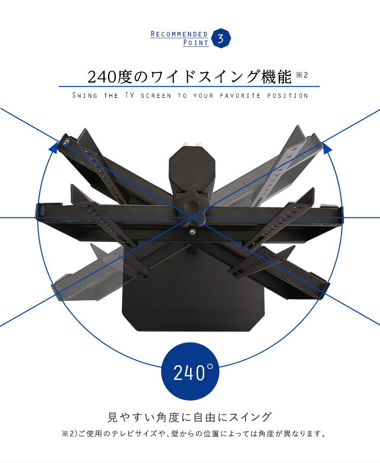240度のワイドスイング機能