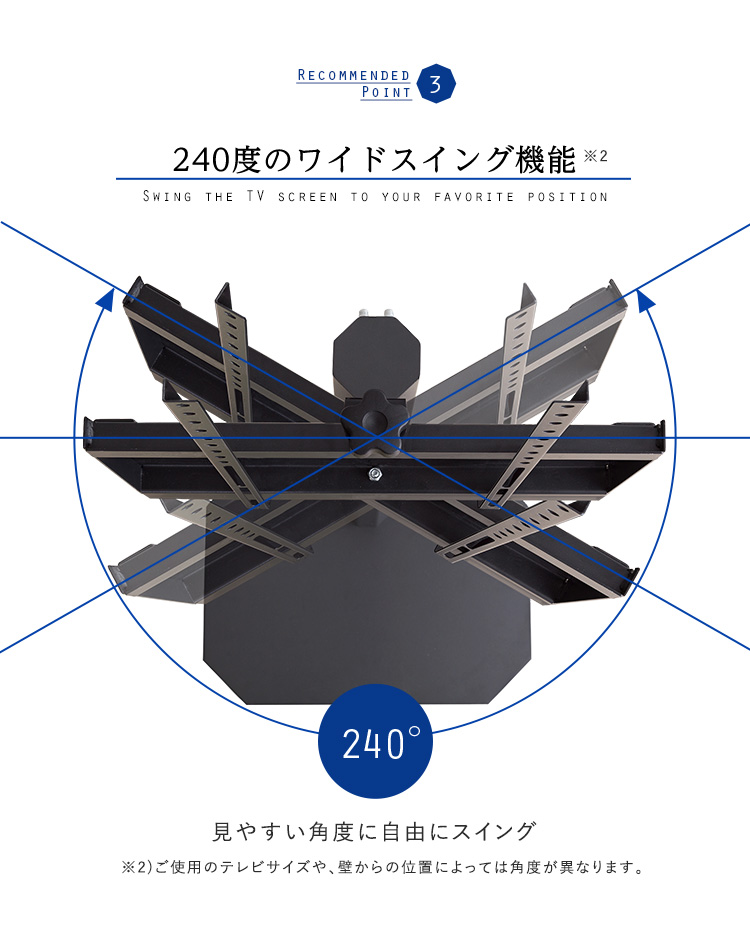 240度のワイドスイング機能