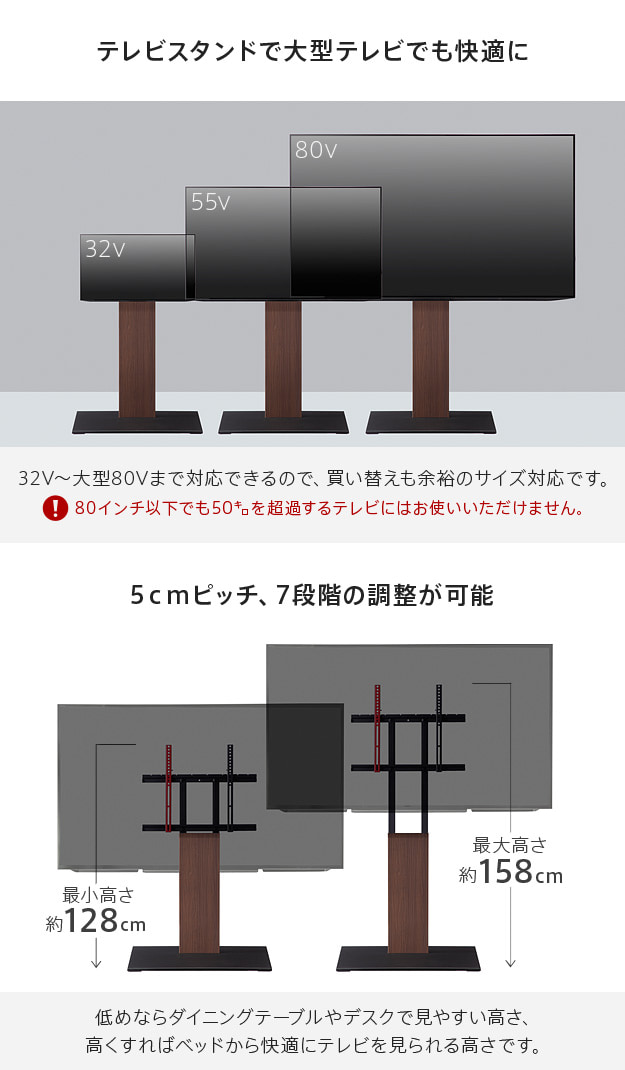 32インチから最大80インチまで対応