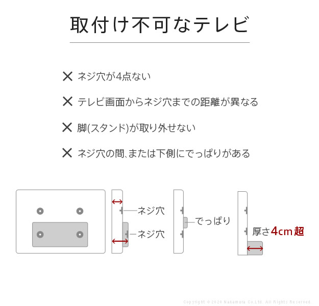 取り付け不可なテレビ