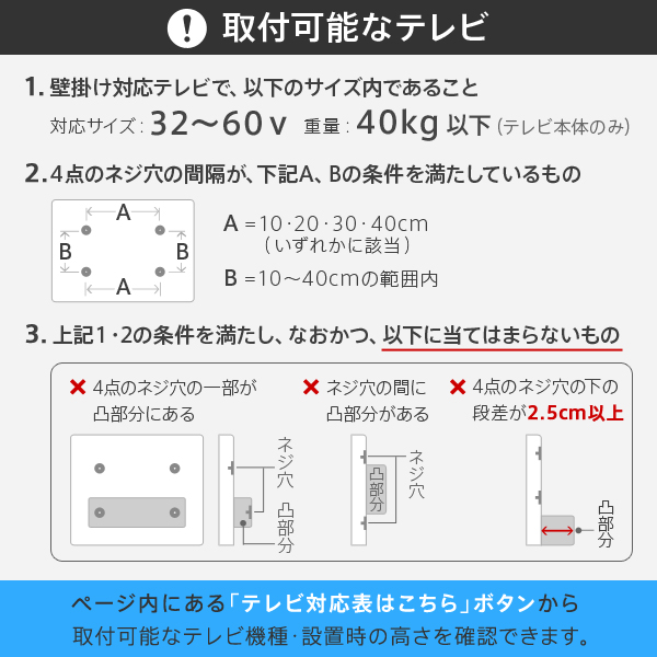 取り付け可能なテレビ