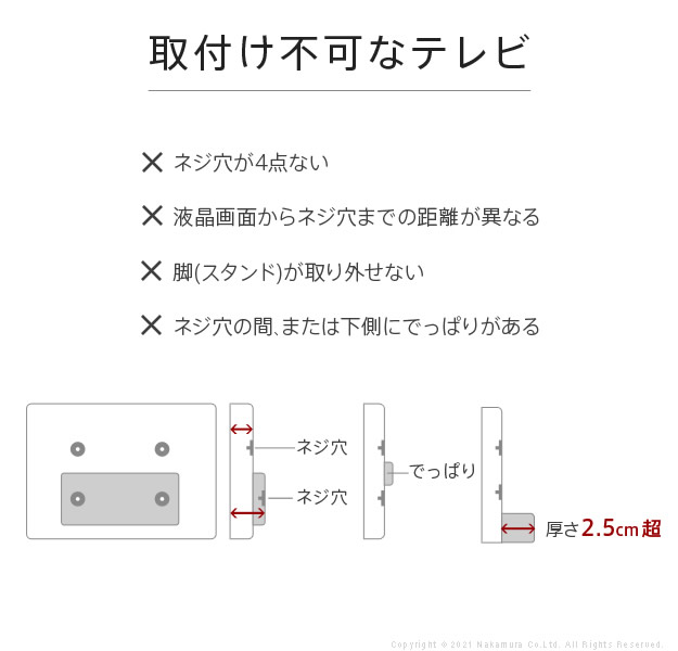 取り付け不可なテレビ