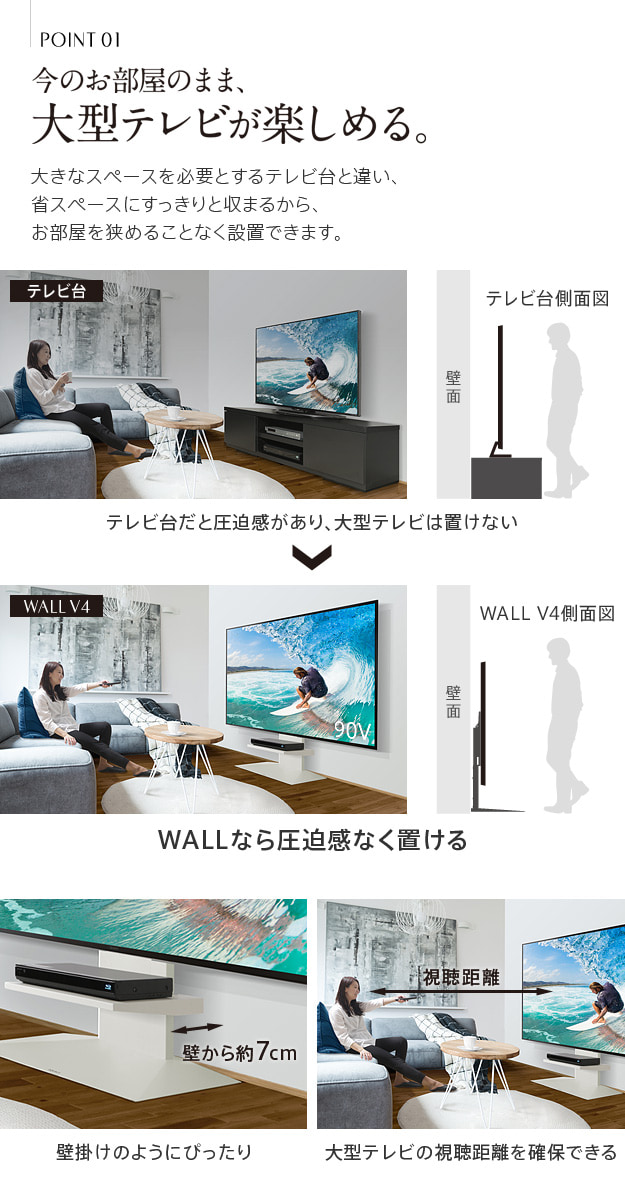 今のお部屋のまま、大型テレビが楽しめる。