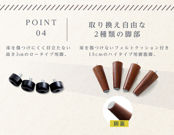 取り換え可能な2種類の脚部