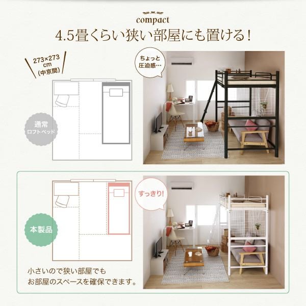 【幅８４センチ！】即お渡し可！コンパクトロフトベッド Slimfit スリムフィット ベッドフレーム セミシングル ショート丈[C1][00] ホワイト ショート丈コンパクトロフトベッド 【Slimfit】スリムフィット｜激安