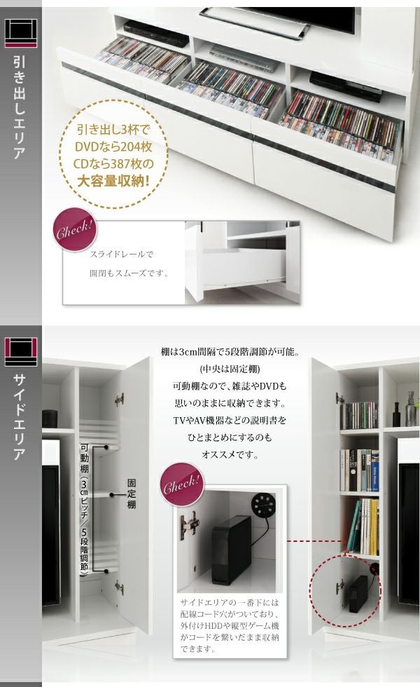 新品 送料込 鏡面仕上げハイタイプ テレビボード 大容量収納可能！ 鏡面仕上げハイタイプTVボード 【MODERNA】モデルナ｜激安インテリア