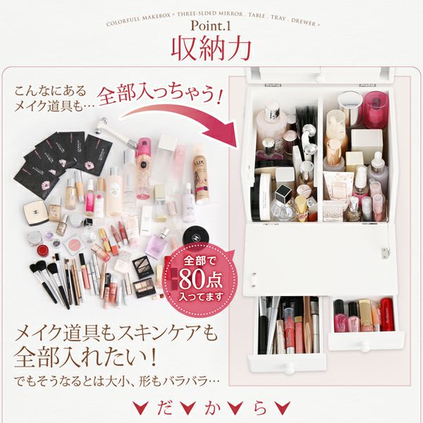 ❤️クリスマスプレゼントにも‼️メイク ボックス 木製 三面鏡付 未使用品 楽天市場】メイクボックス 三面鏡付き 日本製 国産 木製コスメボックス