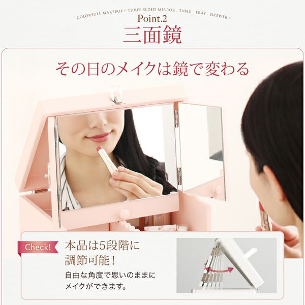 NU COLOUR DRAMATIC メイクボックス 三面鏡付きカラフル木製メイクボックス｜激安インテリア家具の通販