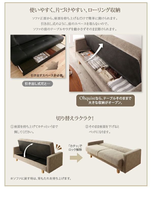 大型収納付きデザインソファーベッド・シンプルモダン 【Ohquist