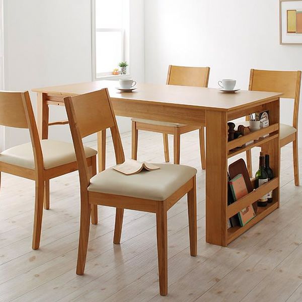 3段階に広がる！収納ラック付きエクステンションダイニング 【Dream.3】　5点セット《テーブル＋チェア×4》