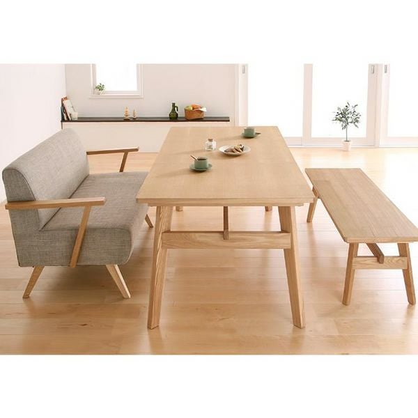天然木北欧スタイルソファーダイニング3点セット 【Milka】ミルカ　《テーブル＋ベンチ×2》