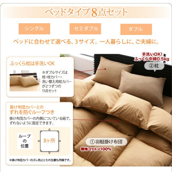 数量限定　新20色　フェザー100％　羽根布団　シングル　8点セット　和タイプ　パウダーブルー 新20色羽根布団8点セット ベッドタイプ&和タイプ シングル - ソファ