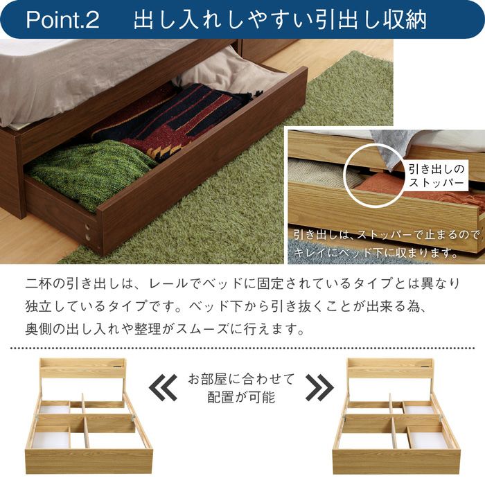 棚・コンセント付き収納ベッド 【RUES】ルース｜激安インテリア家具の
