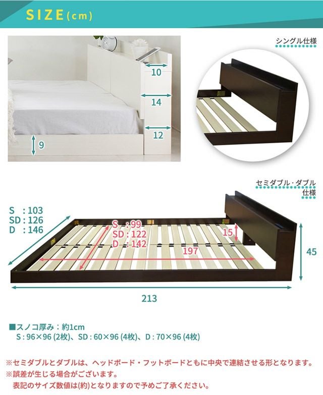 棚・USBコンセント付フロアベッド（すのこ床板）【Lonnie】ロニー