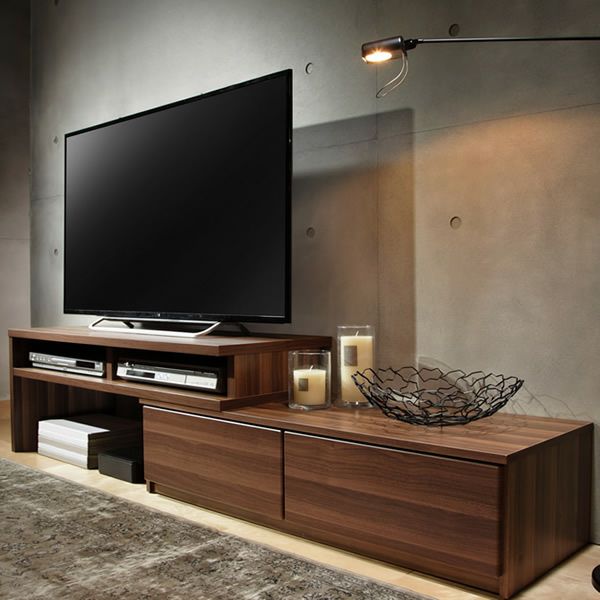 す*ず様 【値下げ可能です】ブラウン木製スラットデザインテレビ台 背面収納テレビ台 【STELLA】ステラ スライドタイプ｜激安インテリア