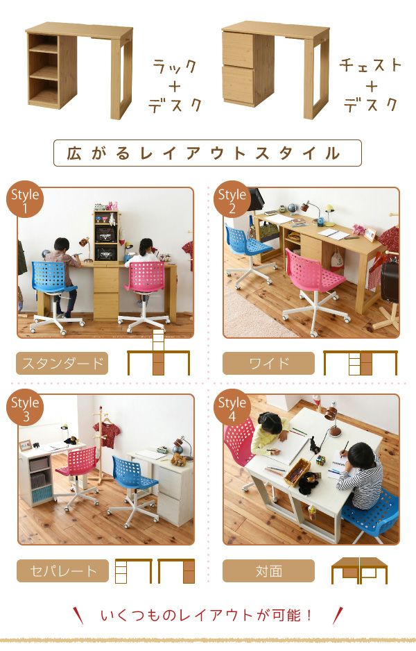 コンパクトツインデスク 【Wit's】ウィッツ ［ラック＋チェストタイプ