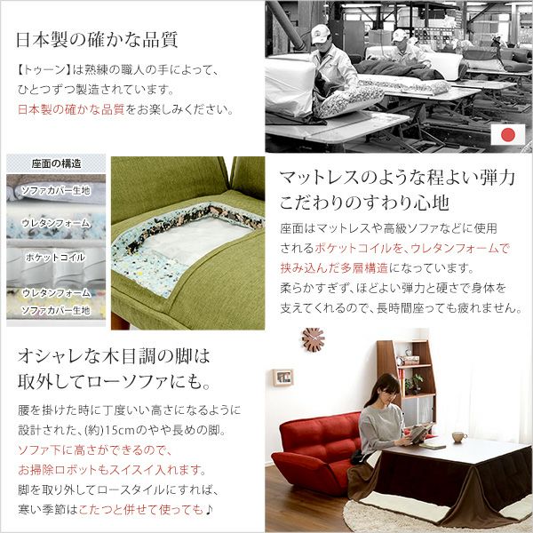 日本製！14段階リクライニングソファー 【Thun】トゥーン 2人掛け