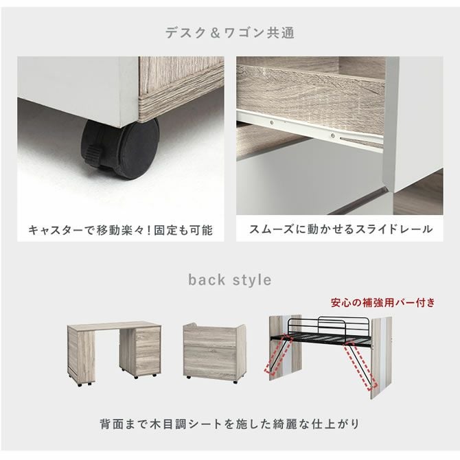 デスク・ワゴン付！ロータイプのシステムベッド3点セット｜激安