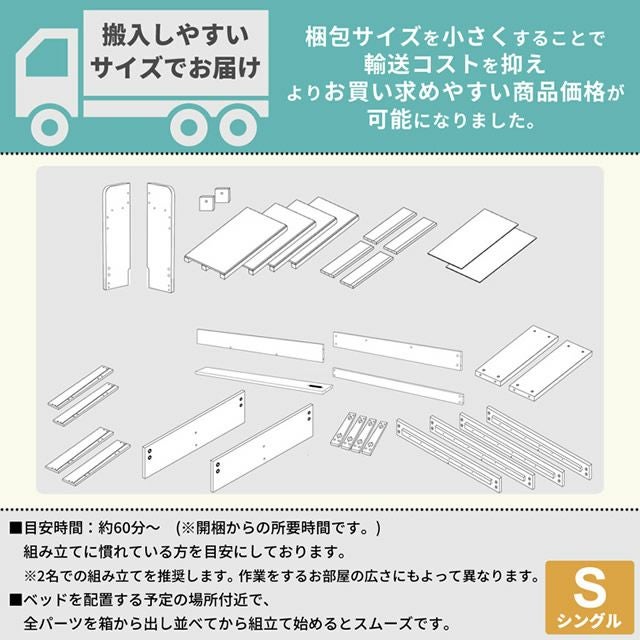 棚・USBコンセント付 引出し収納付きベッド 【Sucre】シュクレ｜激安